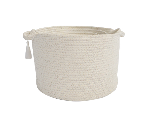 white cotton rope baskets with tassel,set of 3