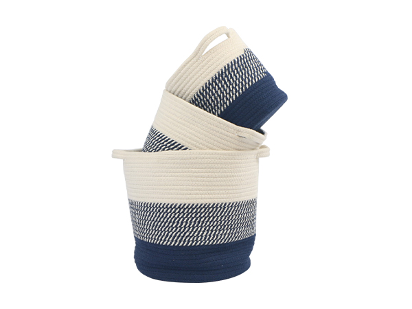 cotton rope baskets,blue,set of 3