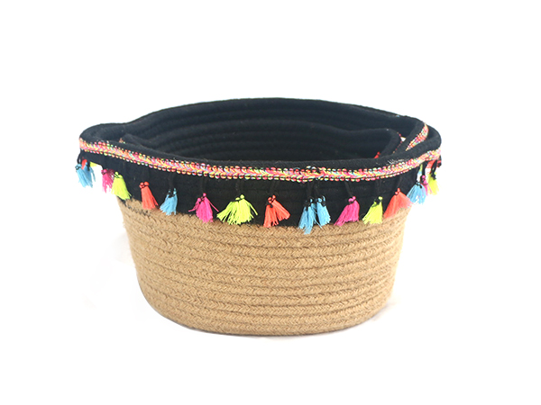 jute rope storage basket with tassel
