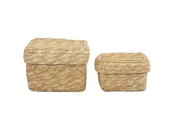 rectangle straw baskets with lid,set of 2